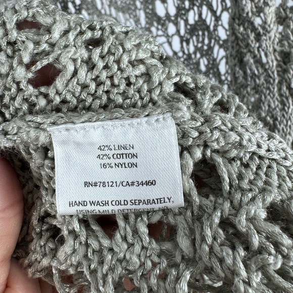 Eileen Fisher Luster Long Open Crochet Linen Blend Cardigan Vapor Grey small - Picture 4 of 6